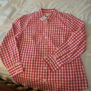 Pink and White Gingham Button-Up Shirt